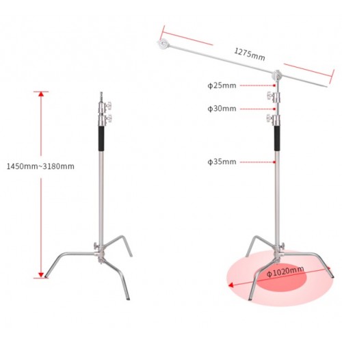 Chân đèn Light Stand C inox cao cấp 338 cm chịu tải 20kg Chân đèn Light Stand C inox cao cấp 338 cm chịu tải 20kg